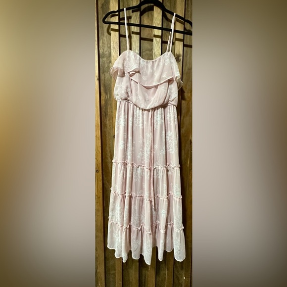 Mi Ami Pink & Cream Spaghetti Strap Maxi Sundress Small - Picture 1 of 3